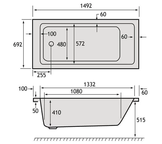 Carron Quantum Modern 5mm Acrylic White Single Ended Bath 1500 X 700mm 2 Carron Quantum Modern 5mm Acrylic White Single Ended Bath 1500 X 700mm - Image 2
