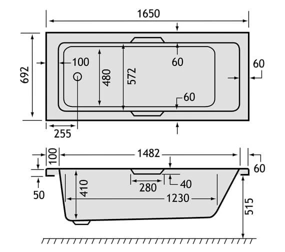 Carron Quantum Integra White Acrylic Bath With Grips - Single Ended 5mm - 1650 X 700mm 2 Carron Quantum Integra White Acrylic Bath With Grips - Single Ended 5mm - 1650 X 700mm - Image 2