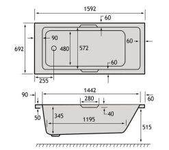 Carron Quantum Single Ended Acrylic 5mm White Bath 1600 X 700mm