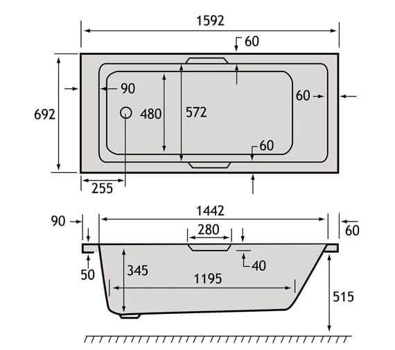 Carron Quantum Single Ended Acrylic 5mm White Bath 1600 X 700mm 1 Carron Quantum Single Ended Acrylic 5mm White Bath 1600 X 700mm