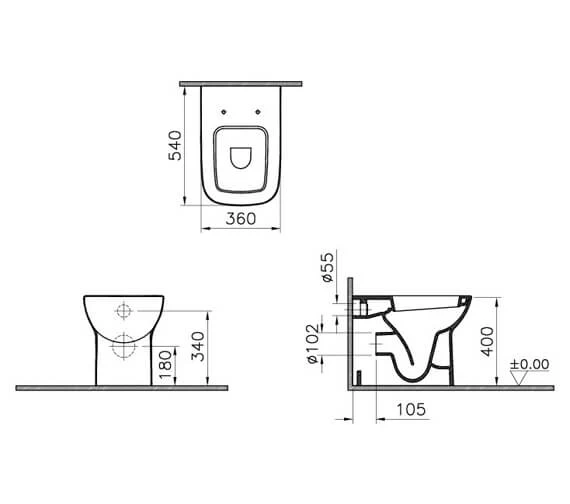 VitrA S20 White 400mm Back-To-Wall WC Pan 2 VitrA S20 White 400mm Back-To-Wall WC Pan - Image 2