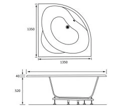 Joseph Miles Ripley Standard Corner 1350 X 1350mm No Tap-hole Bath