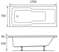 Joseph Miles Kipp 1700 X 750mm 0 Tap-Hole White Single Ended Shower Bath