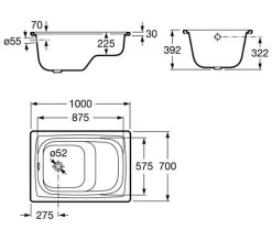 Roca Contesa White 1000 X 700mm Rectangular Steel Hip Bath