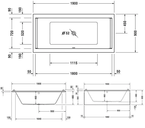 Duravit Starck Two Backrest Slope Rectangular Bath With Jet System 5 Duravit Starck Two Backrest Slope Rectangular Bath With Jet System - Image 5