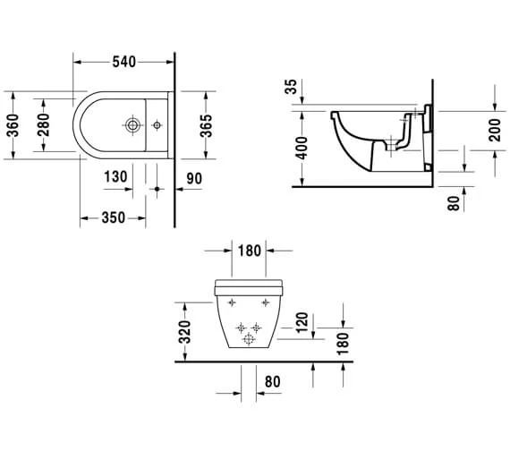 Duravit Starck 3 540mm Wall Mounted Compact Bidet With Overflow 3 Duravit Starck 3 540mm Wall Mounted Compact Bidet With Overflow - Image 3