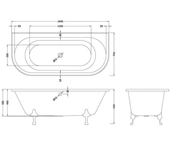 Bayswater Courtnell 1700mm White Double Ended Back To Wall Freestanding Bath 2 Bayswater Courtnell 1700mm White Double Ended Back To Wall Freestanding Bath - Image 2