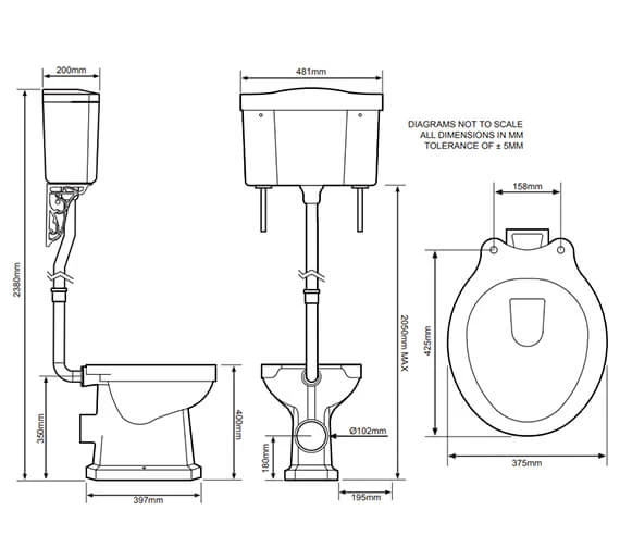 Tavistock Vitoria White 438mm WC Pan With High Level Cistern 3 Tavistock Vitoria White 438mm WC Pan With High Level Cistern - Image 3