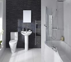 Aqua Edition Compact P Shaped Whirlpool Shower Bath With Front Panel