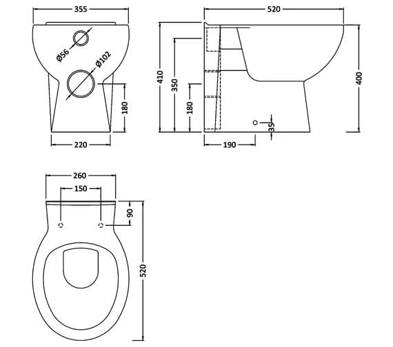 Nuie Melbourne 355 X 520mm Back-To-Wall White WC Pan 3 Nuie Melbourne 355 X 520mm Back-To-Wall White WC Pan - Image 3