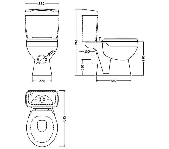 Nuie Melbourne 382 X 635mm Close Coupled White WC Set 3 Nuie Melbourne 382 X 635mm Close Coupled White WC Set - Image 3