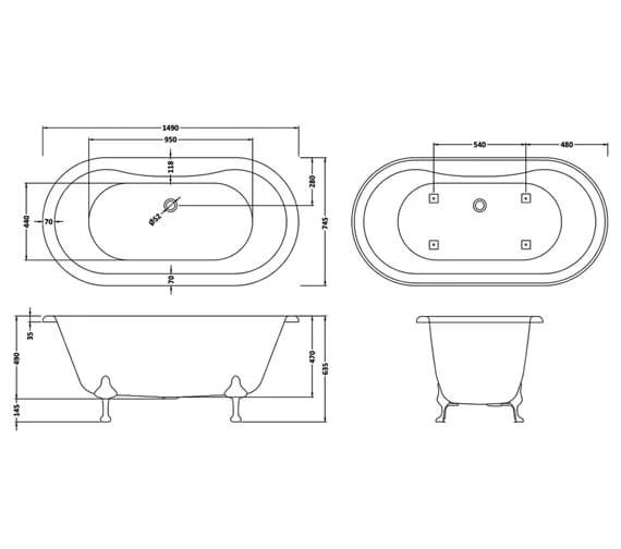 Hudson Reed Kingsbury Double Ended Freestanding Acrylic Bath White 2 Hudson Reed Kingsbury Double Ended Freestanding Acrylic Bath White - Image 2