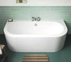 Nuie Shingle 1700 X 750mm Curved Back To Wall White Bath With Panel