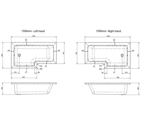 Nuie Square L-Shaped Shower Bath 2 Nuie Square L-Shaped Shower Bath - Image 2