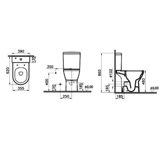 VitrA Integra 620mm Rim-ex Close Coupled Comfort Height WC Pan And Cistern 2 VitrA Integra 620mm Rim-ex Close Coupled Comfort Height WC Pan And Cistern - Image 2