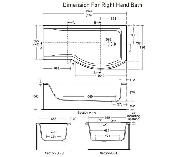 Ideal Standard Concept 1700 X 900mm White Right Hand Idealform Plus Shower Bath 2 Ideal Standard Concept 1700 X 900mm White Right Hand Idealform Plus Shower Bath - Image 2
