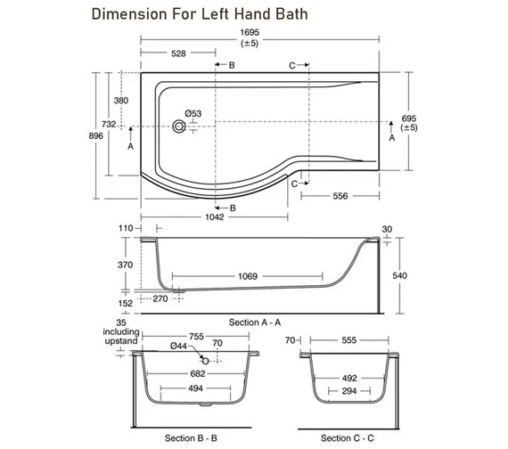 Ideal Standard Concept 1700 X 900mm White Right Hand Idealform Plus Shower Bath 4 Ideal Standard Concept 1700 X 900mm White Right Hand Idealform Plus Shower Bath - Image 4