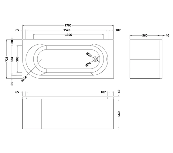 QS Basic Curve 1700 X 725mm White Back-To-Wall Corner Bath 3 QS Basic Curve 1700 X 725mm White Back-To-Wall Corner Bath - Image 3