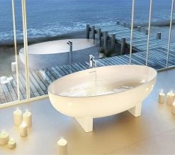 Clearwater Lacrima Natural Stone Freestanding Oval Bath 1690 X 800mm -Bathroom Supplie Shop QS V26339 4 mn