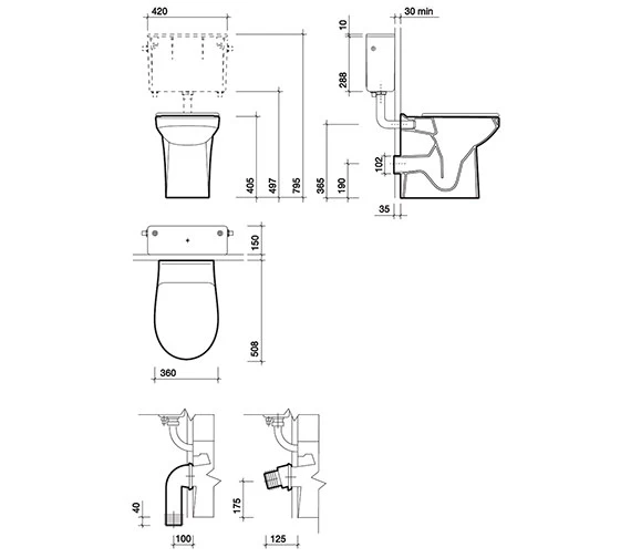Twyford Sola White Rimless 400 Back-To-Wall WC Pan 508mm - SA1968WH 2 Twyford Sola White Rimless 400 Back-To-Wall WC Pan 508mm - SA1968WH - Image 2