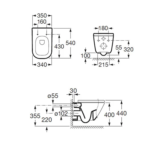 Roca The Gap White Wall Hung WC Pan 540mm Projection 3 Roca The Gap White Wall Hung WC Pan 540mm Projection - Image 3
