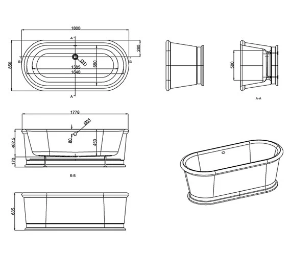 Burlington London White Round Soaking Bathtub 1800 X 850mm - E18 2 Burlington London White Round Soaking Bathtub 1800 X 850mm - E18 - Image 2