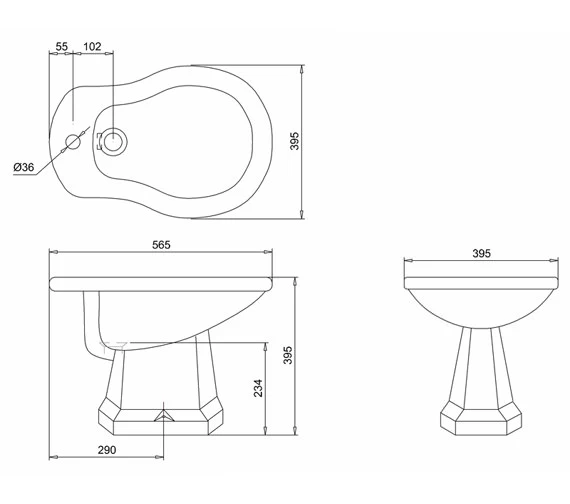 Burlington White Back To Wall Bidet 565mm - P4 2 Burlington White Back To Wall Bidet 565mm - P4 - Image 2