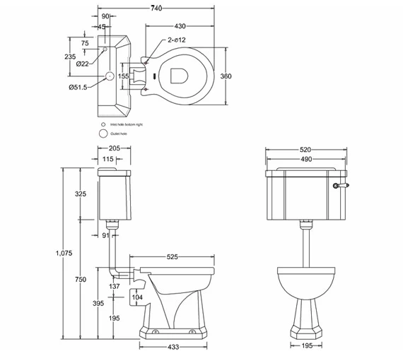 Burlington Low Level White WC And Cistern With Ceramic Lever - P2 - C1 - T31 CHR 2 Burlington Low Level White WC And Cistern With Ceramic Lever - P2 - C1 - T31 CHR - Image 2