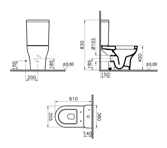 VitrA Zentrum Open Back Close Coupled White WC Pan With Cistern 3 VitrA Zentrum Open Back Close Coupled White WC Pan With Cistern - Image 3