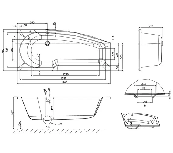 Britton Cleargreen Ecocurve Right Hand White 1700mm X 750mm Shower Bath 2 Britton Cleargreen Ecocurve Right Hand White 1700mm X 750mm Shower Bath - Image 2
