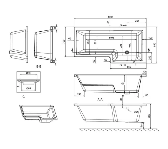 Britton Cleargreen Ecosquare 1700mm X 850mm Right Hand White Shower Bath 2 Britton Cleargreen Ecosquare 1700mm X 850mm Right Hand White Shower Bath - Image 2