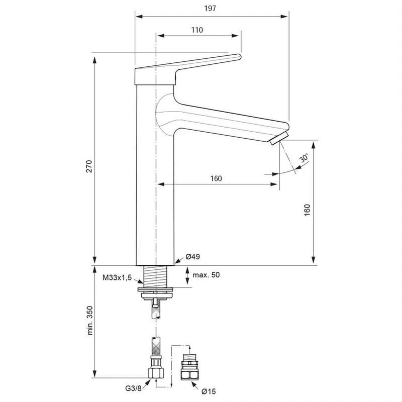 Armitage Shanks Contour 21 Tall Basin Mixer No Waste A6875 2 Armitage Shanks Contour 21 Tall Basin Mixer No Waste A6875 - Image 2