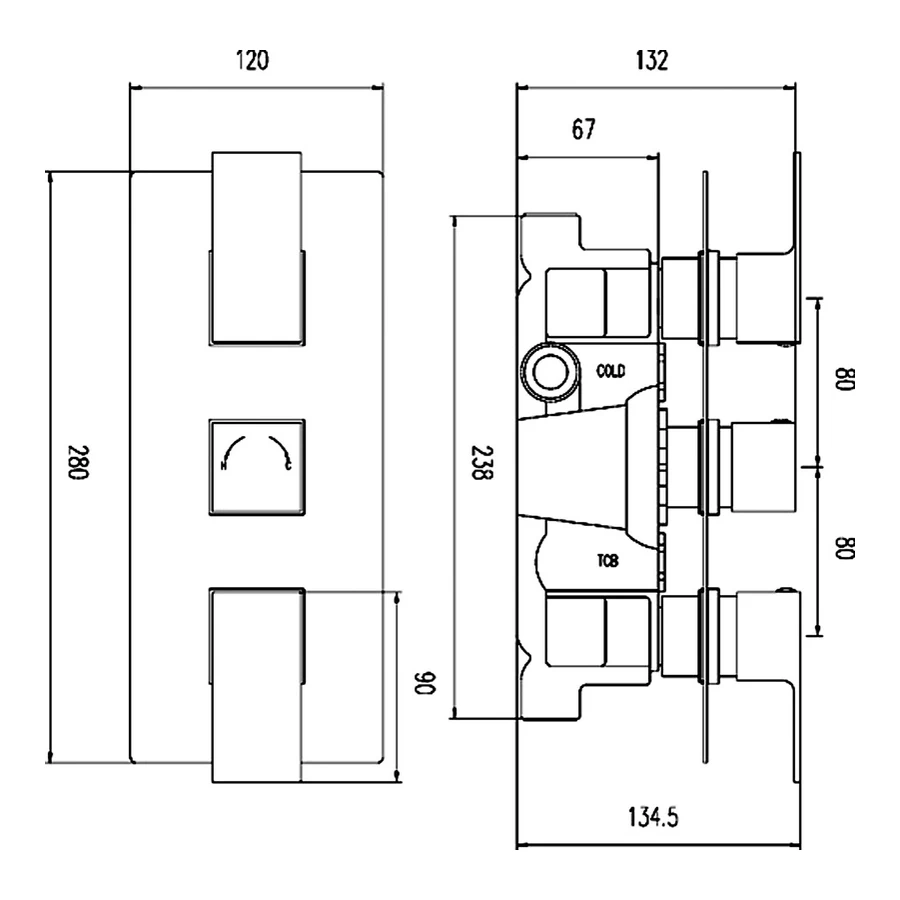 Hudson Reed Art Triple Thermostatic Shower Valve With Diverter 2 Hudson Reed Art Triple Thermostatic Shower Valve With Diverter - Image 2