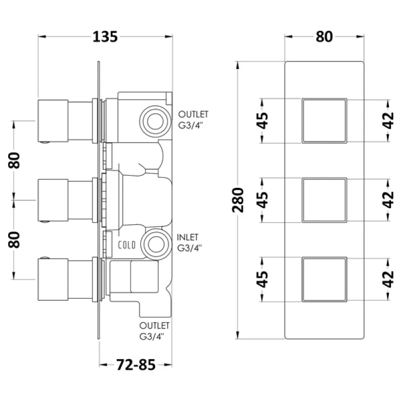 Hudson Reed Square Triple Shower Valve With Diverter 2 Hudson Reed Square Triple Shower Valve With Diverter - Image 2