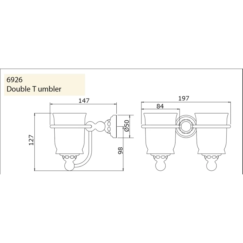 Perrin & Rowe Double Tumbler Holder Pewter 2 Perrin & Rowe Double Tumbler Holder Pewter - Image 2